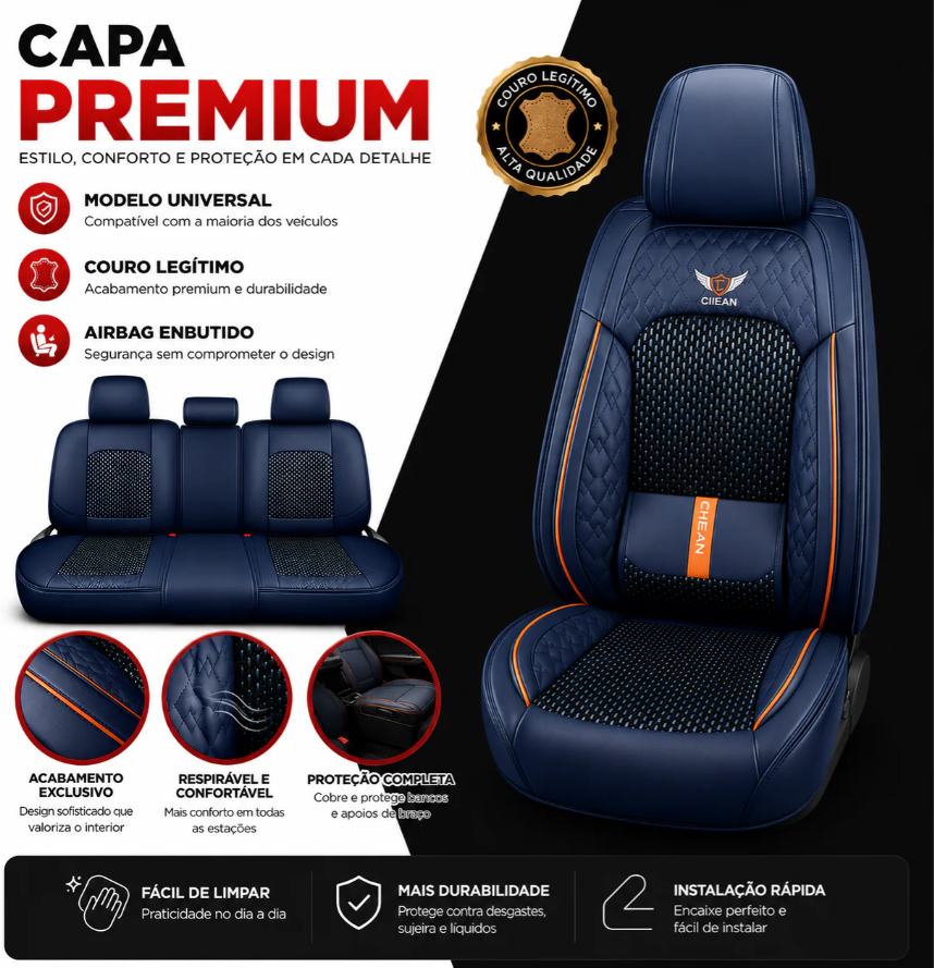 KIT CAPA BANCO DE CARRO COMPLETO EM COURO LEGÍTICO ITALIANO +BRINDE: KIT TAPETE COMPLETO (SERVE EM TODOS OS CARROS)