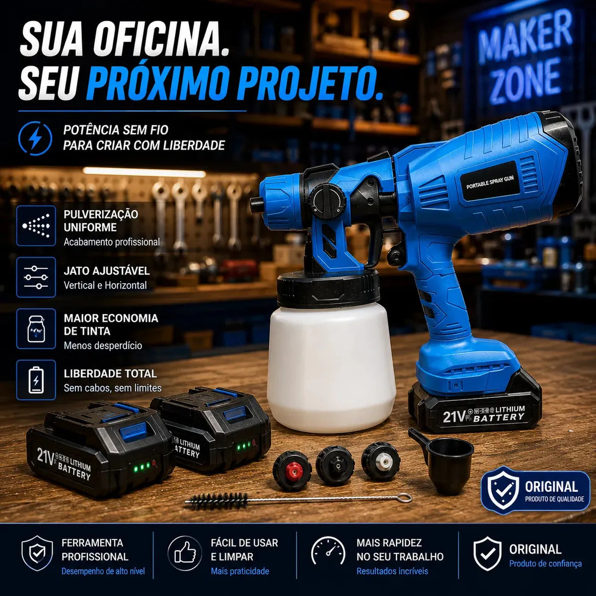 🔥 Pistola de Pintura Sem Fio 1000ml + BRINDE EXCLUSÍVO! 2 Baterias | Profissional