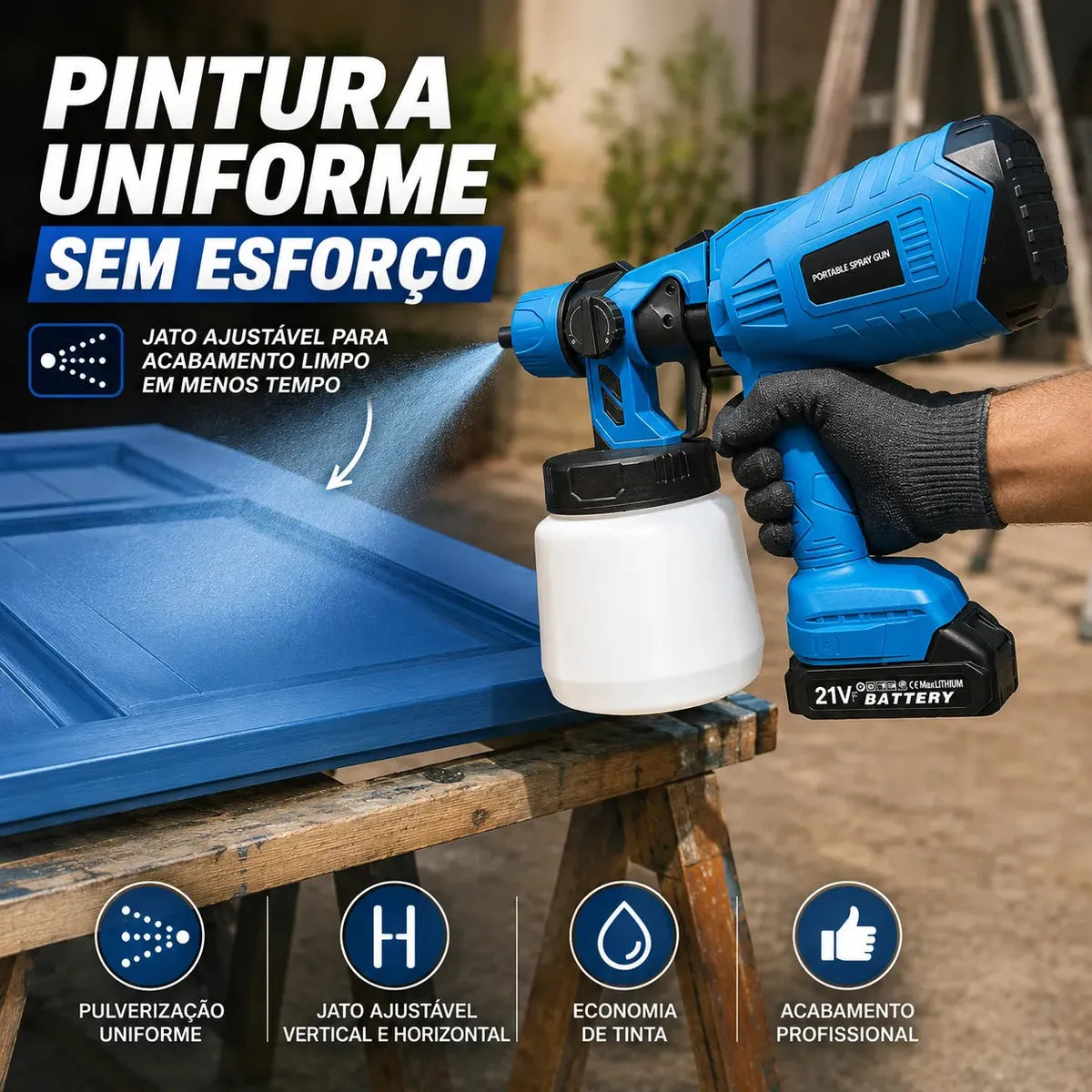 🔥 Pistola de Pintura Sem Fio 1000ml + BRINDE EXCLUSÍVO! 2 Baterias | Profissional