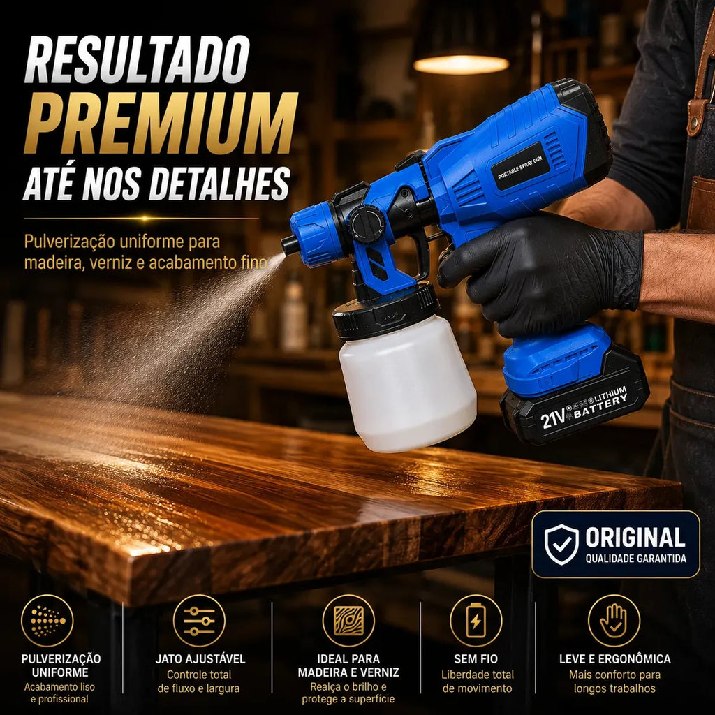 🔥 Pistola de Pintura Sem Fio 1000ml + BRINDE EXCLUSÍVO! 2 Baterias | Profissional