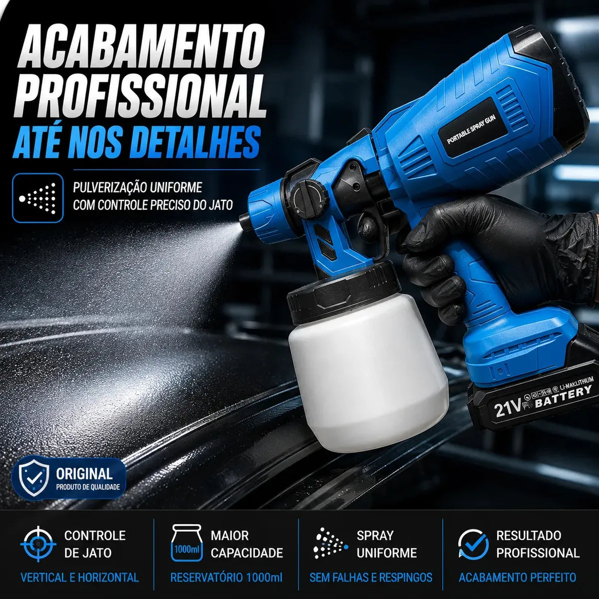 🔥 Pistola de Pintura Sem Fio 1000ml + BRINDE EXCLUSÍVO! 2 Baterias | Profissional