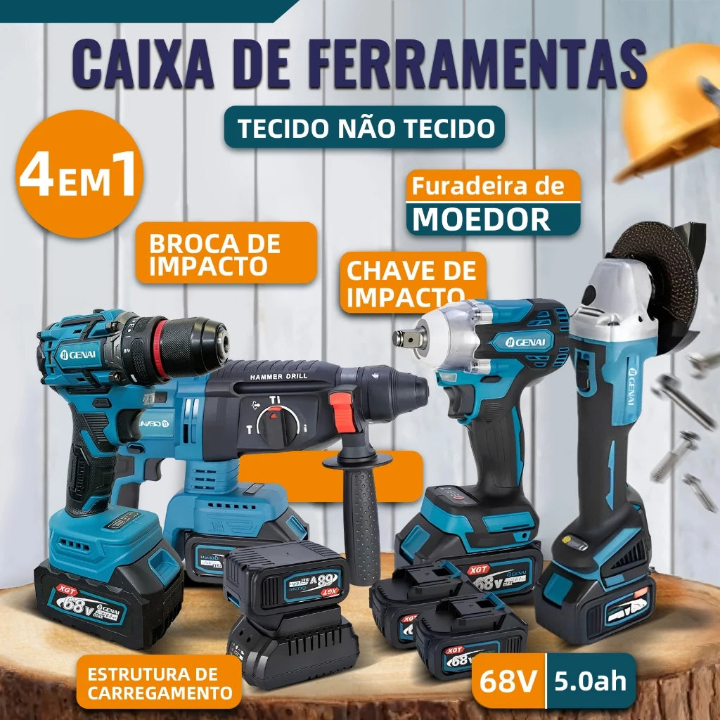 🔥【GENAI】🔥Kit Ferramentas Genai 68v 5 Em 1 Baterias E (MALETA DE BRINDE)