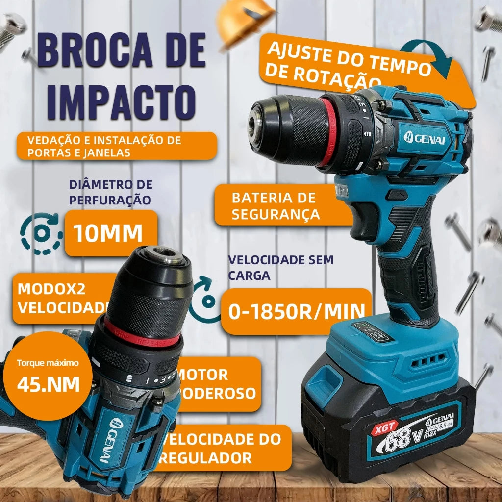 🔥【GENAI】🔥Kit Ferramentas Genai 68v 5 Em 1 Baterias E (MALETA DE BRINDE)