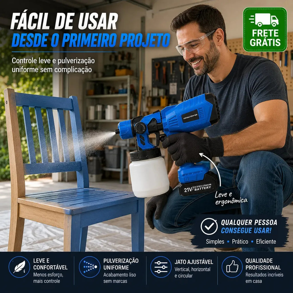 🔥 Pistola de Pintura Sem Fio 1000ml + BRINDE EXCLUSÍVO! 2 Baterias | Profissional